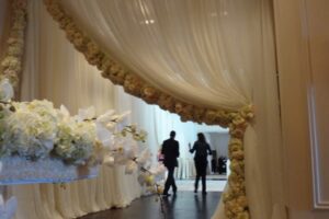 Quest Events Event Drapery Atlanta Wedding Sheer Drape Entrance Floral Runner accent St Regis