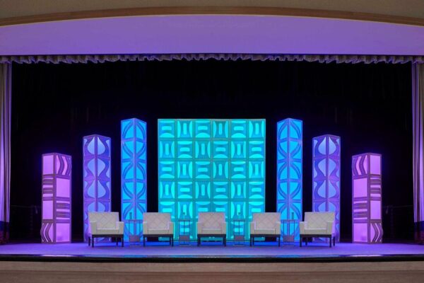 Quest Events Totally Mod Corporate Special Events Scenic Design Hotel Convention Conference Stage Set 3D Style Tyles Interview Panel Seating
