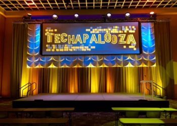 Quest Events Corporate Special Event Podium Scenic Staging Uplight Drape Formset Techapalooza
