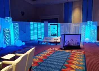 under sea theme scenic event rentals quest events totally mod towers water walls lighted spheres session seating bar